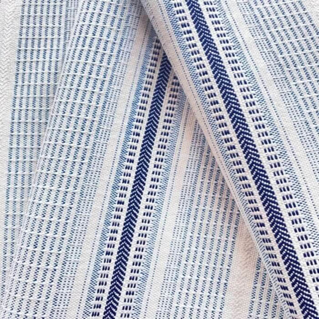 Logan Striped Indoor/ Outdoor Fabric, Lapis - HomeStyle Fabrics