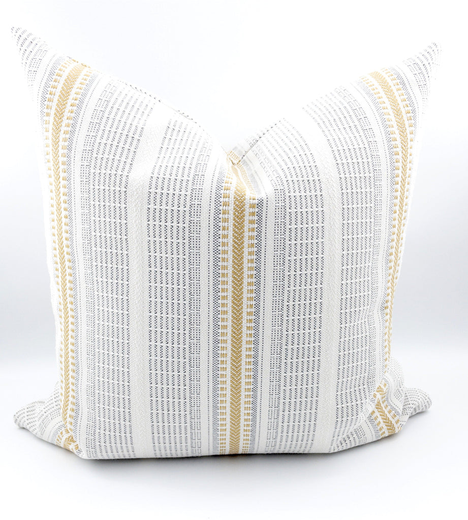 Logan Striped Outdoor Pillow, Buttercup - HomeStyle Fabrics