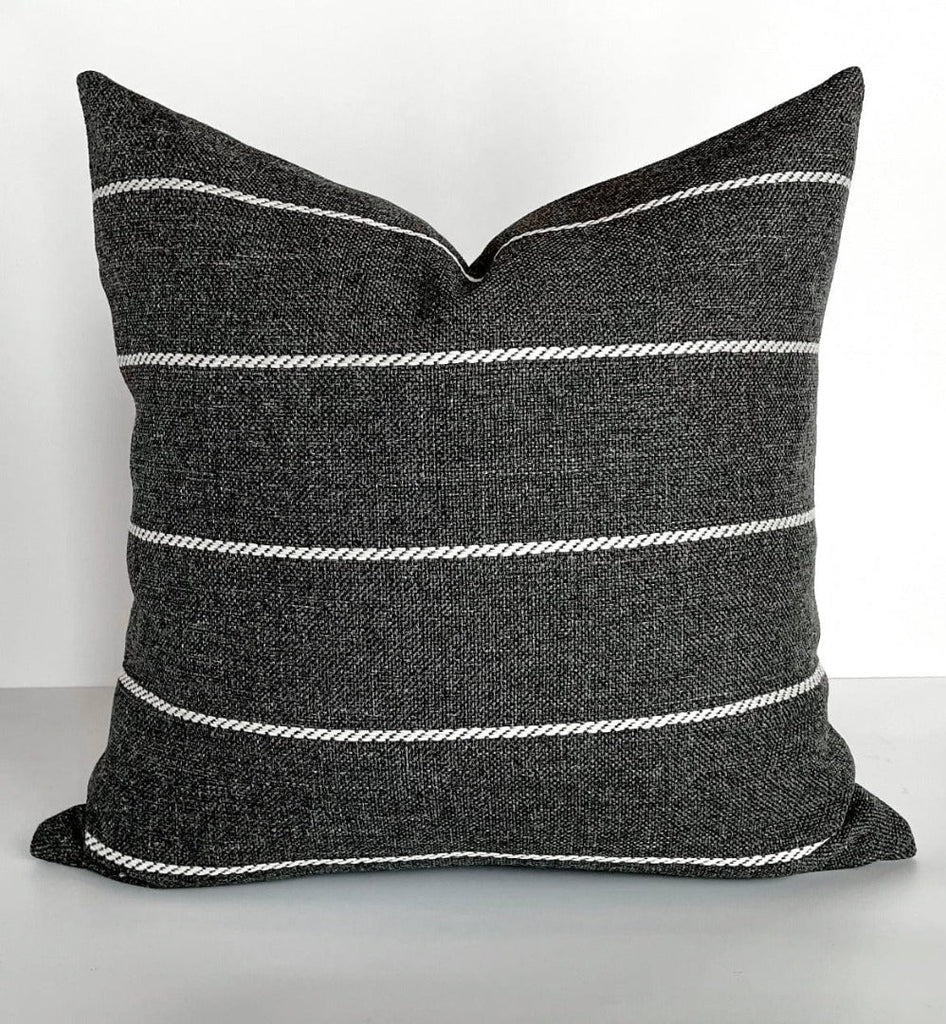 Padilla Striped Outdoor Pillow, Charcoal Grey - HomeStyle Fabrics