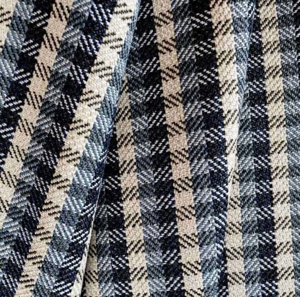 66" Remnant Chloe Gingham Plaid Fabric, Navy Blue - HomeStyle Fabrics