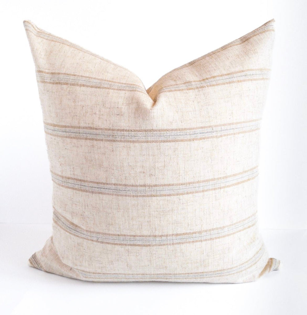 Mina Striped Linen Pillow, Sandstone - HomeStyle Fabrics