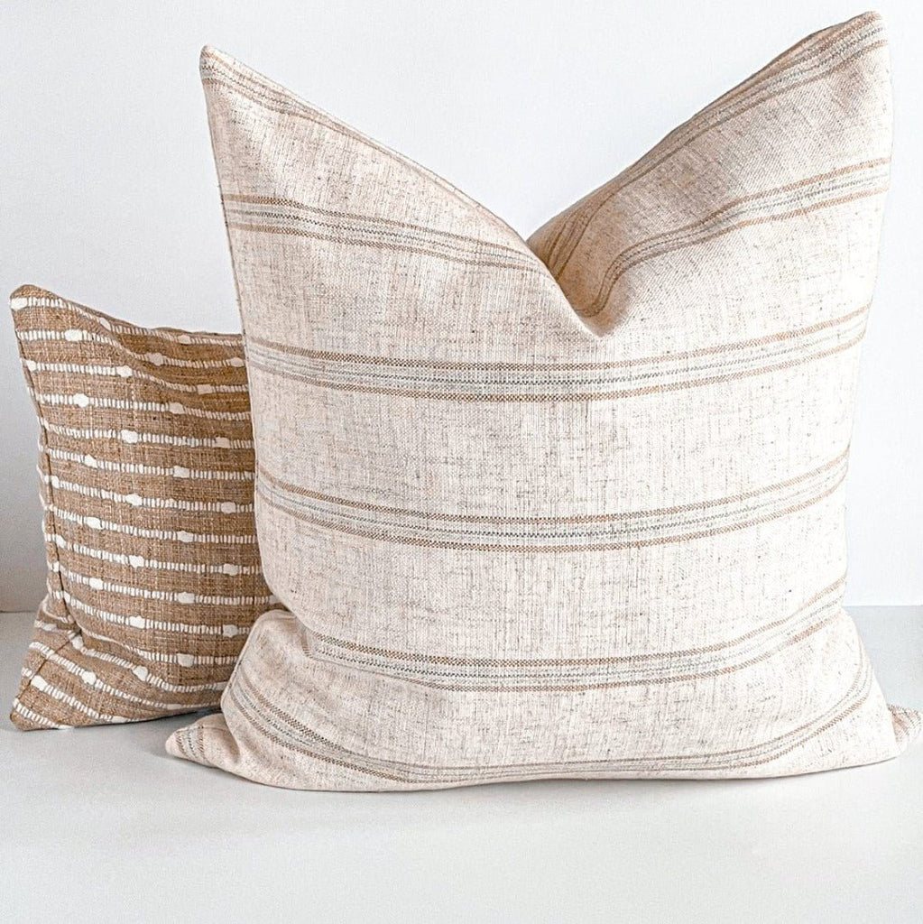 Mina Striped Linen Pillow, Sandstone - HomeStyle Fabrics