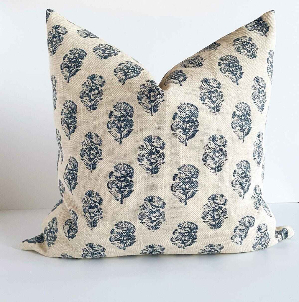 Padma Floral Block Print Pillow, Indigo - HomeStyle Fabrics