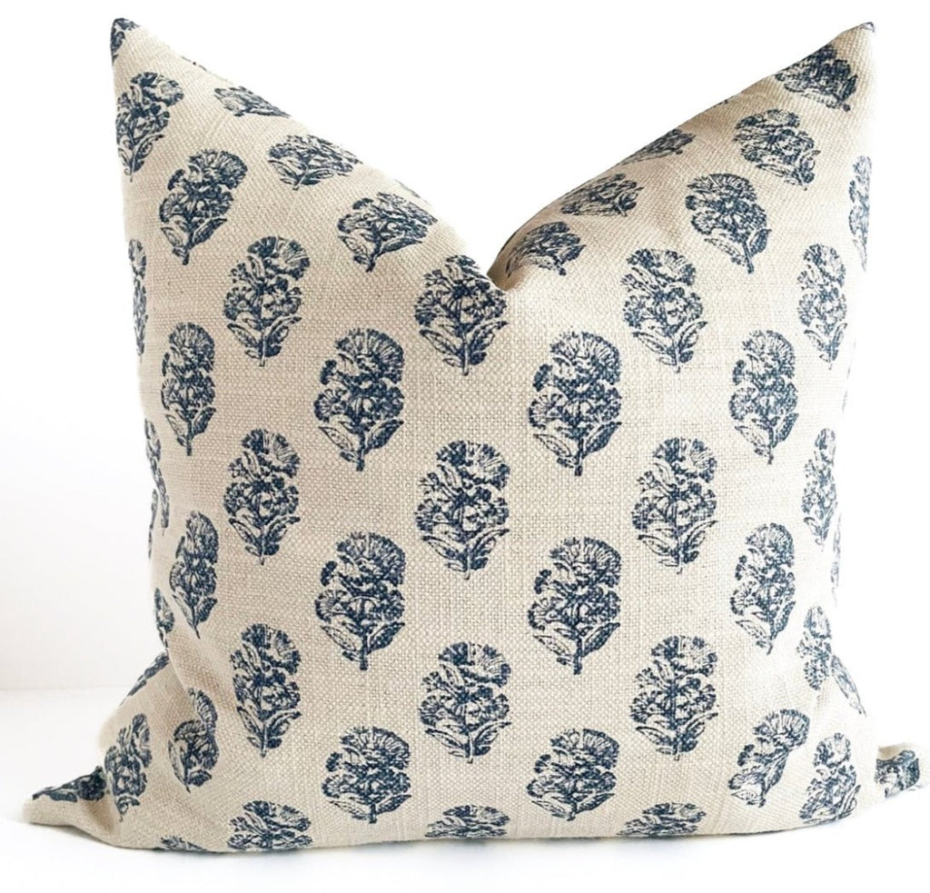 Padma Floral Block Print Pillow, Indigo - HomeStyle Fabrics