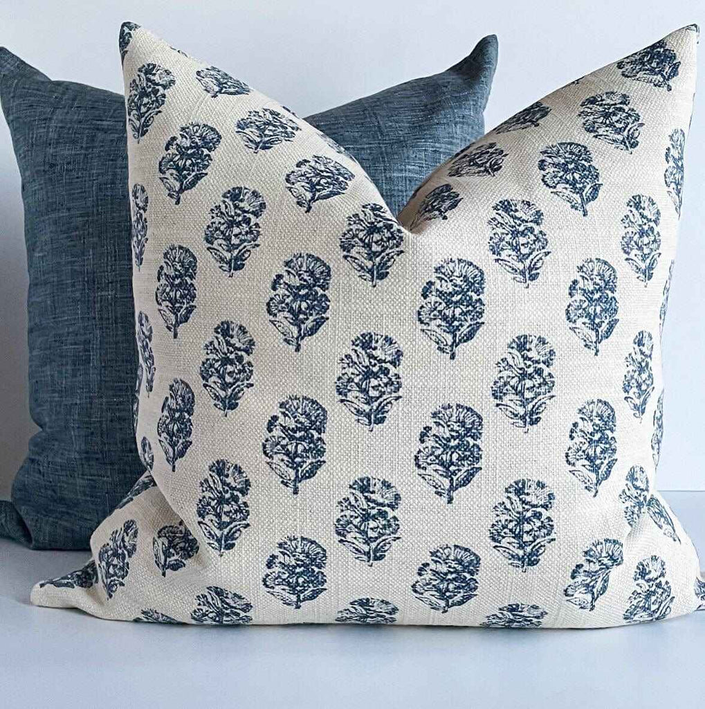Padma Floral Block Print Pillow, Indigo - HomeStyle Fabrics