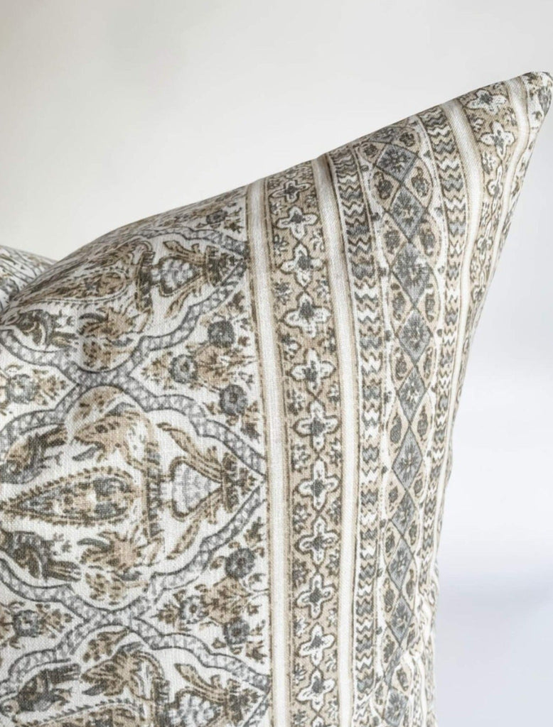 Pascal Floral Block Print Pillow, Grey - HomeStyle Fabrics