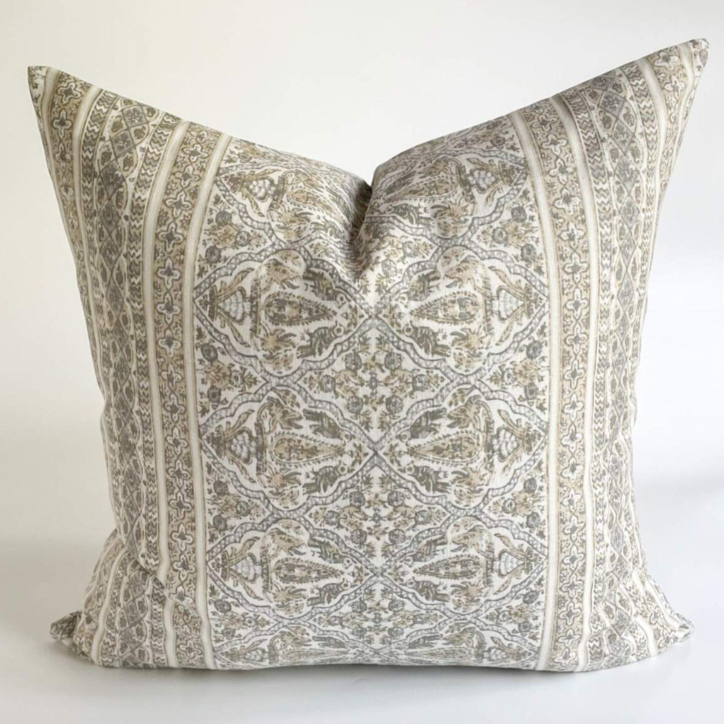 Pascal Floral Block Print Pillow, Grey - HomeStyle Fabrics