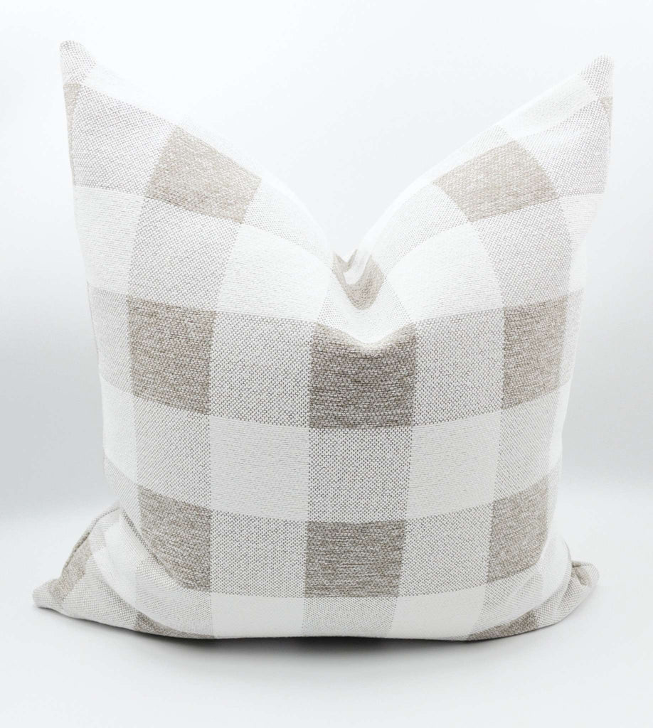 Ruskin Buffalo Check Pillow, Taupe - HomeStyle Fabrics